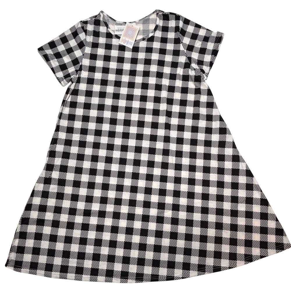 LuLaRoe Womens Dress Size 3XL Jessie Black White Buffalo Plaid Gingham Swing NWT
